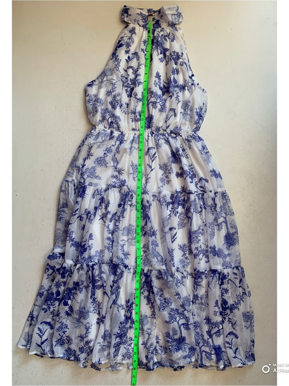 Lulus Large Float To You White & Blue Floral Print Halter Tiered Midi Dress NWT - Picture 14 of 15